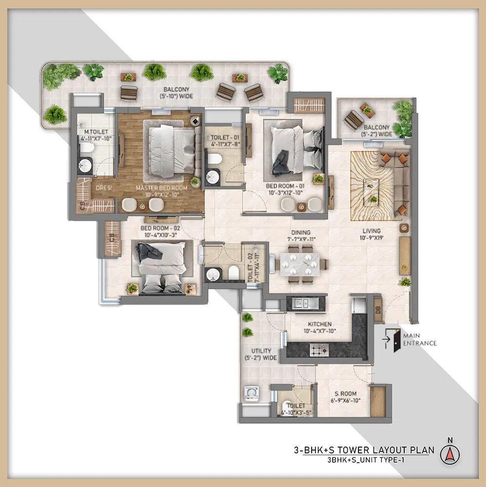 3 BHK + Servant (Unit Type 1)