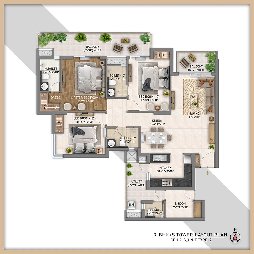 3 BHK + Servant (Unit Type 2)