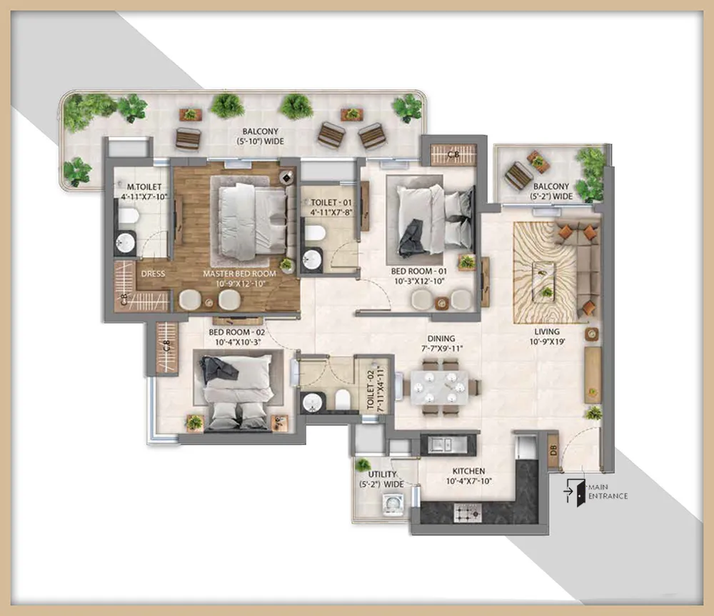 3 BHK + Servant (Unit Type 3)