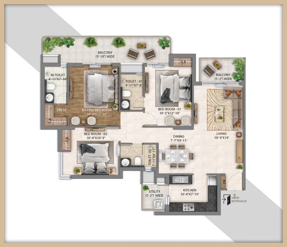 3 BHK + Servant (Unit Type 4)