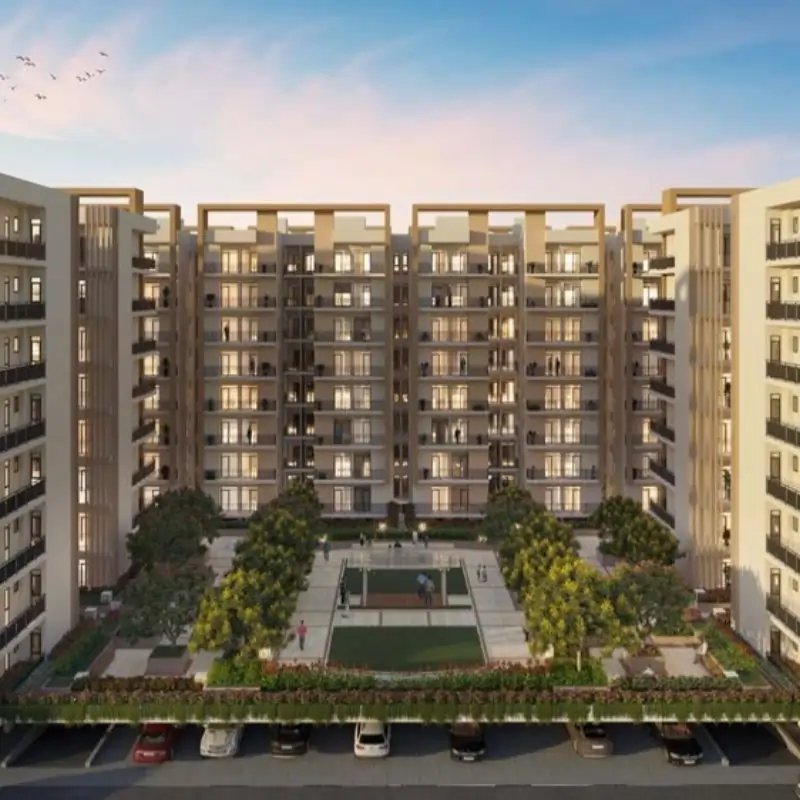 Wave Eligo aerial view of community space with swimming pool and gardens