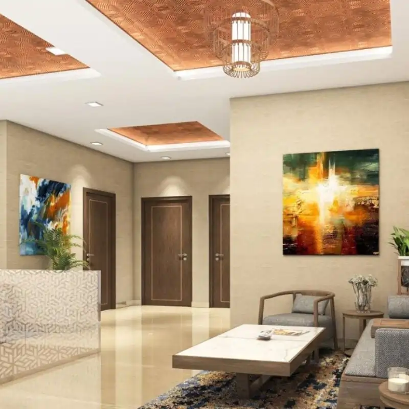 Wave Veridia luxury foyer with copper ceiling and premium décor
